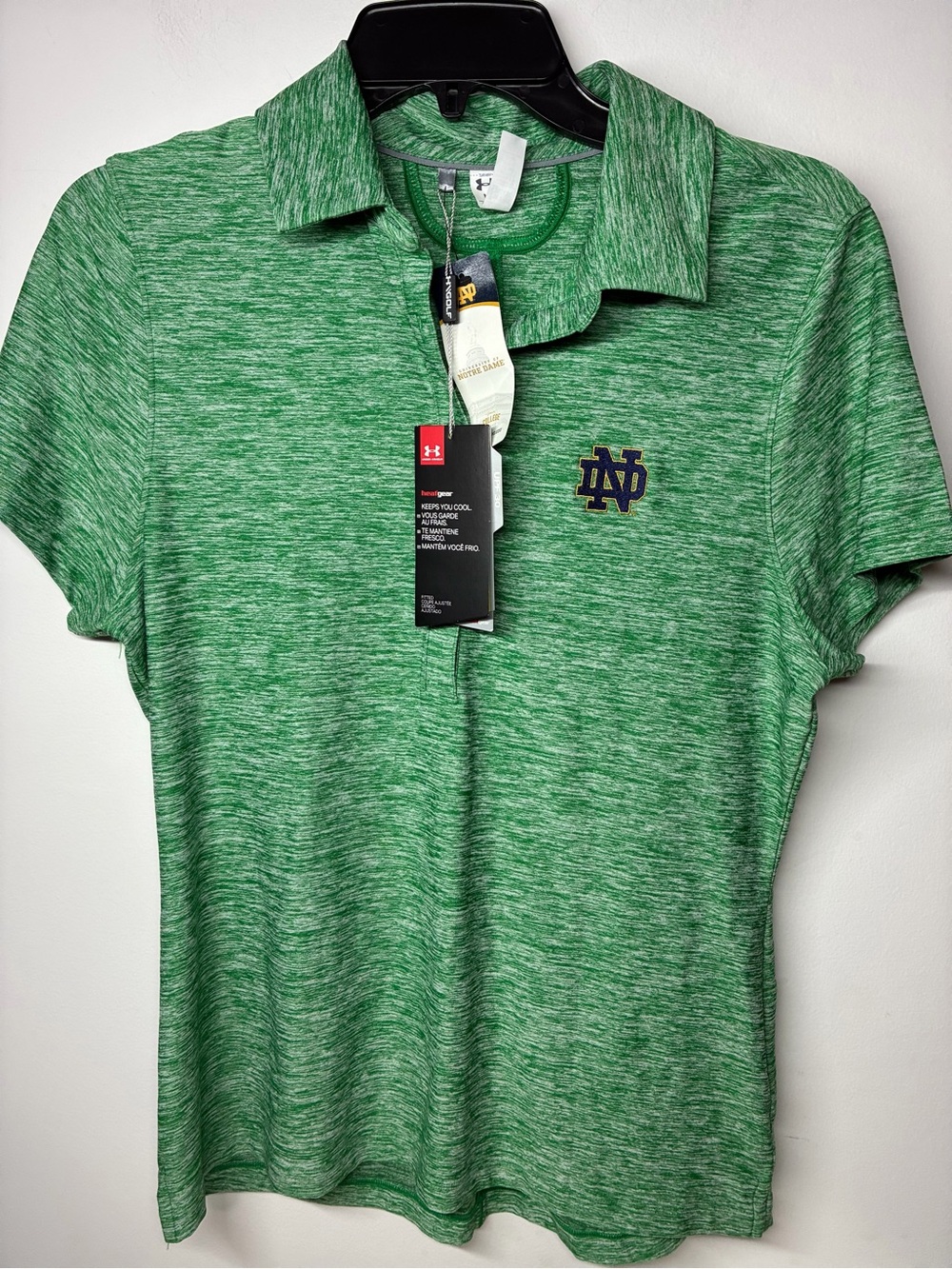 Under Armour Heathered Green Notre Dame Polo